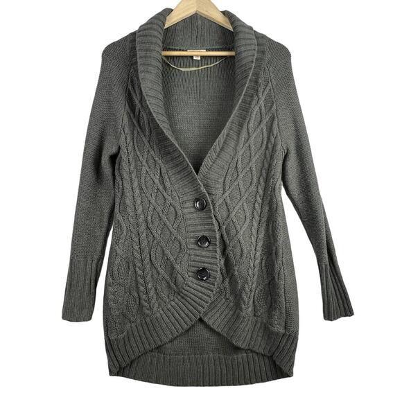 MERONA Thick Dark Gray Cable Knit Chunky Button Up Cardigan Medium - Picture 1 of 10